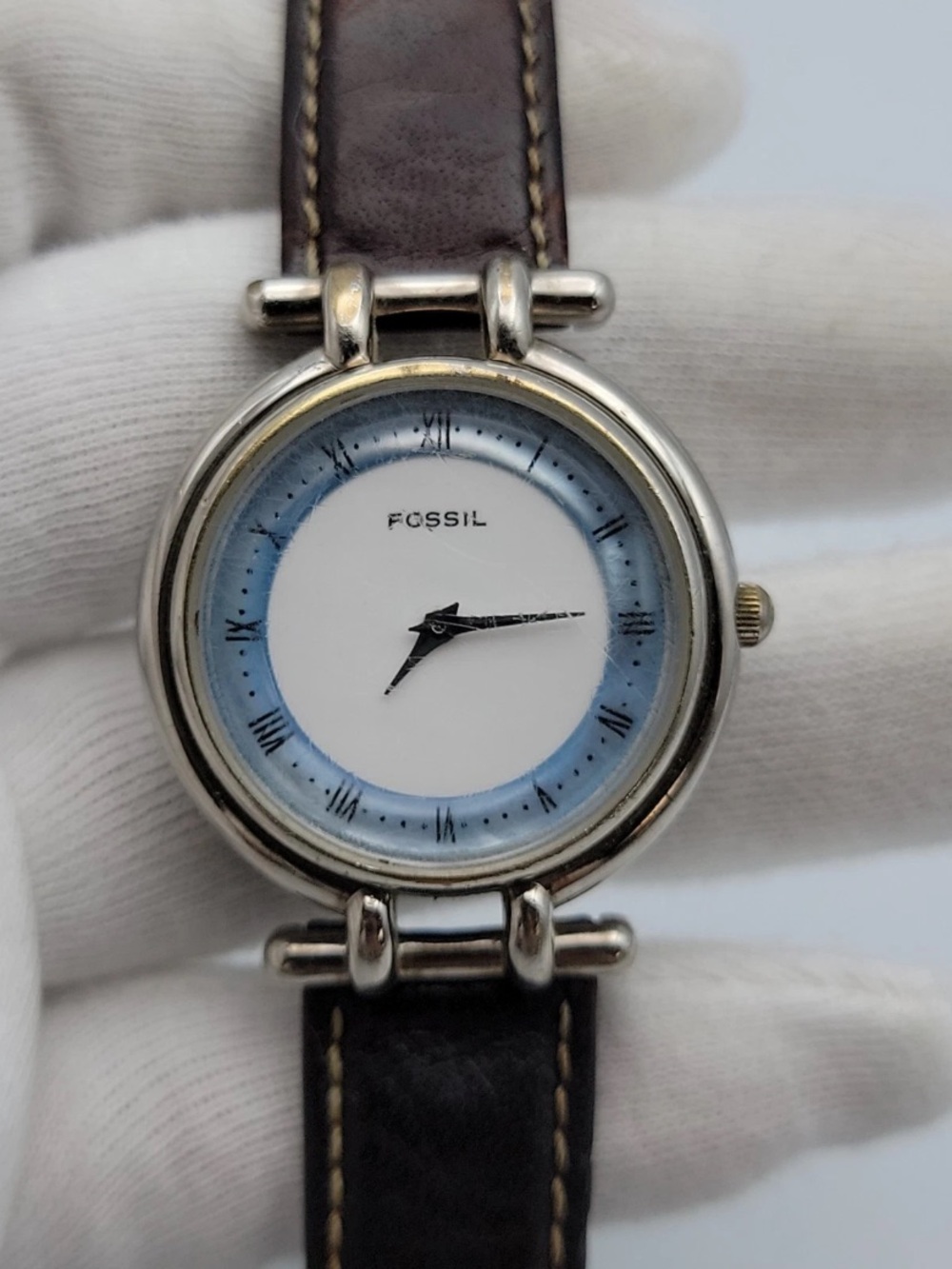 1994 Fossil DR-2054 Serial #000510 Vintage Roman Numeral Watch Leather Band